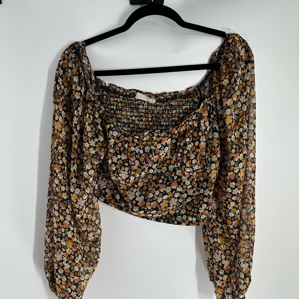 Altar'd State Floral Smocked Blouse - Black and Yellow